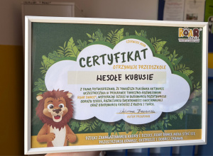 Certyfikat uczestnictwa w zajęciach Roar Dance.